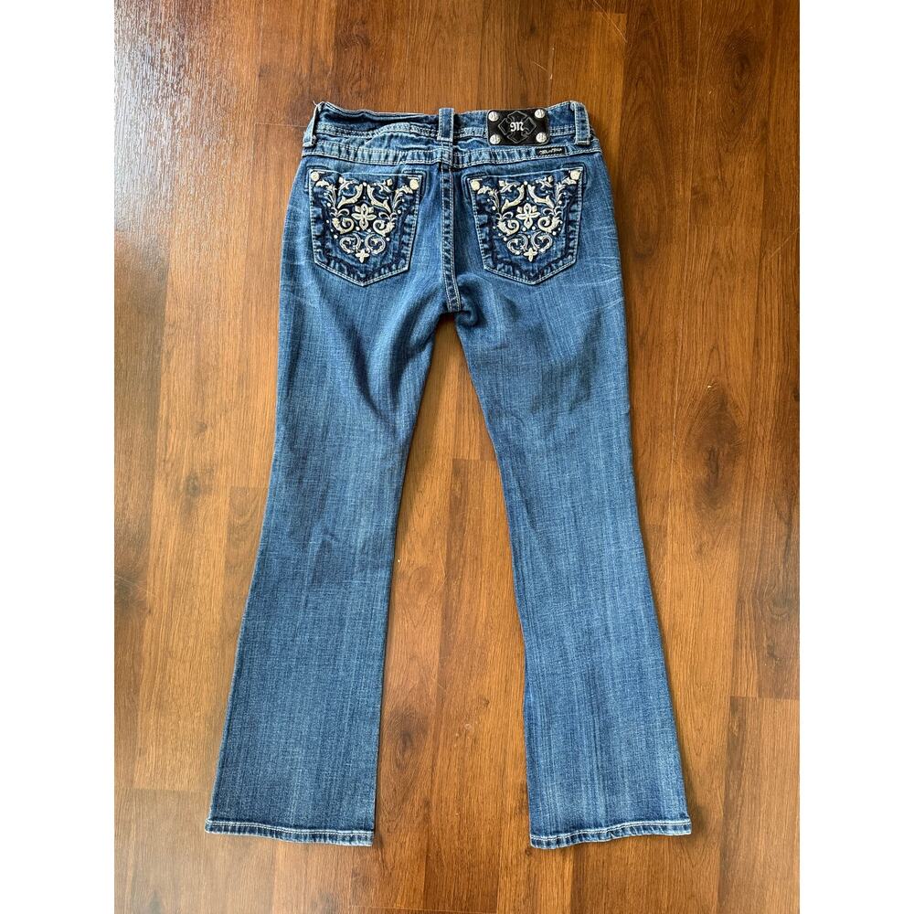 Miss Me Low Rise Boot Cut Jeans Rhinestone Embellished Y2K Western Grunge Sz 28 - Picture 2 of 8